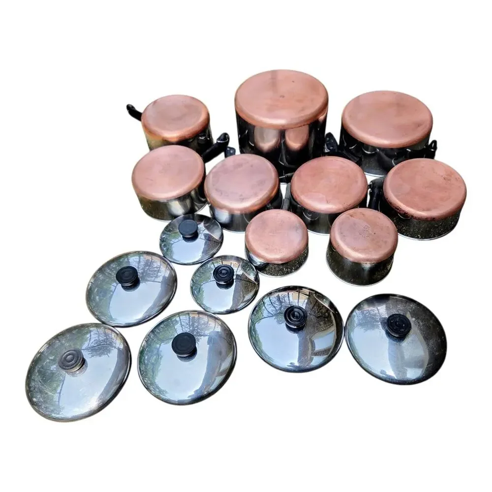 Revere Ware Vintage Copper Bottom Pots And Pans 16 Piece Stainless Cookware Lot